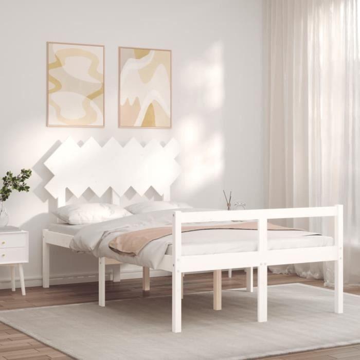 VidaXL Bed Frames with Headboard White Double Solid Wood 3195522