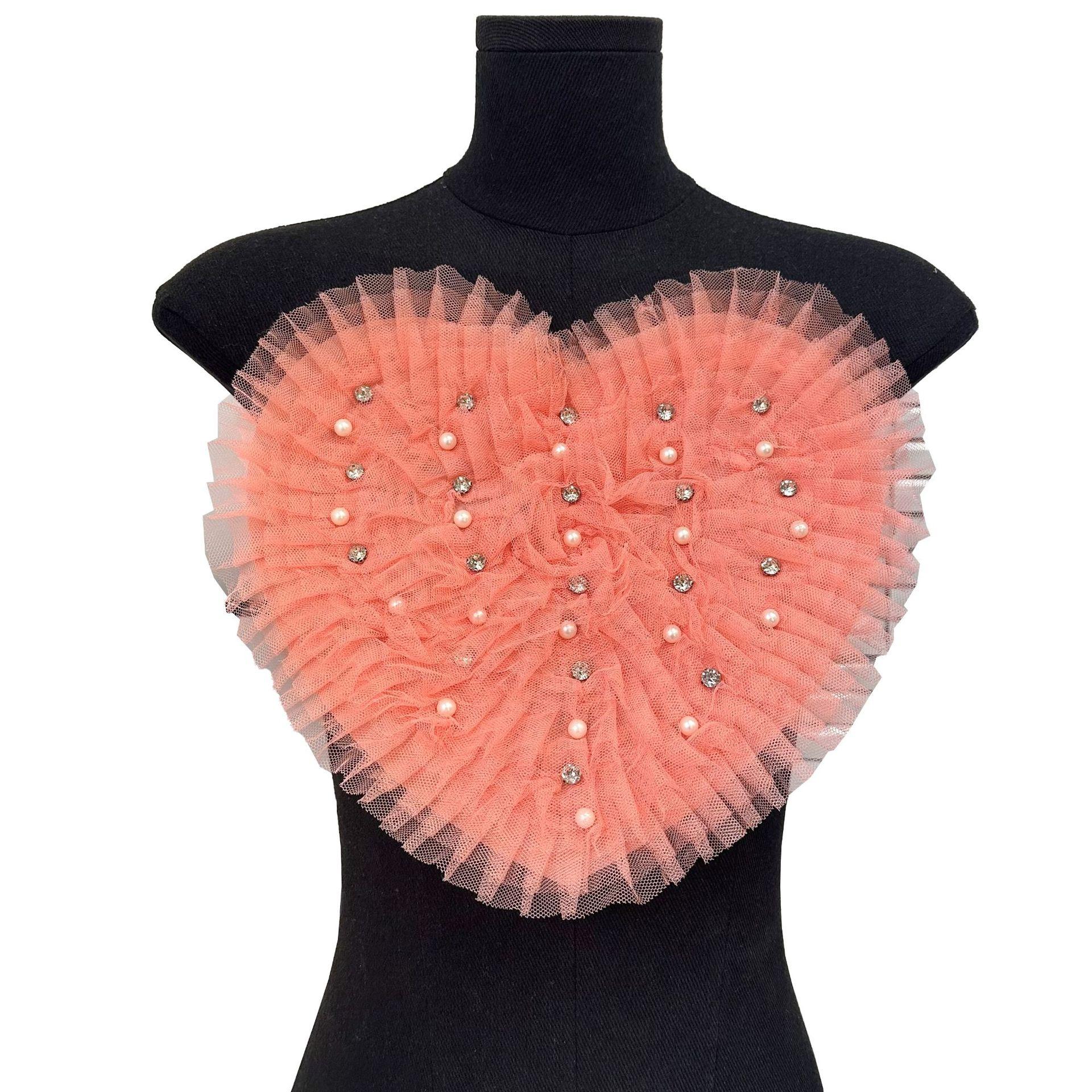 

European And American Mesh Yarn Nails, Drills, Love Corsage Cloth Stickers, Handmade Three-Dimensional Pleated Lace Lace Clothing Accessories 7422 watermelon powder