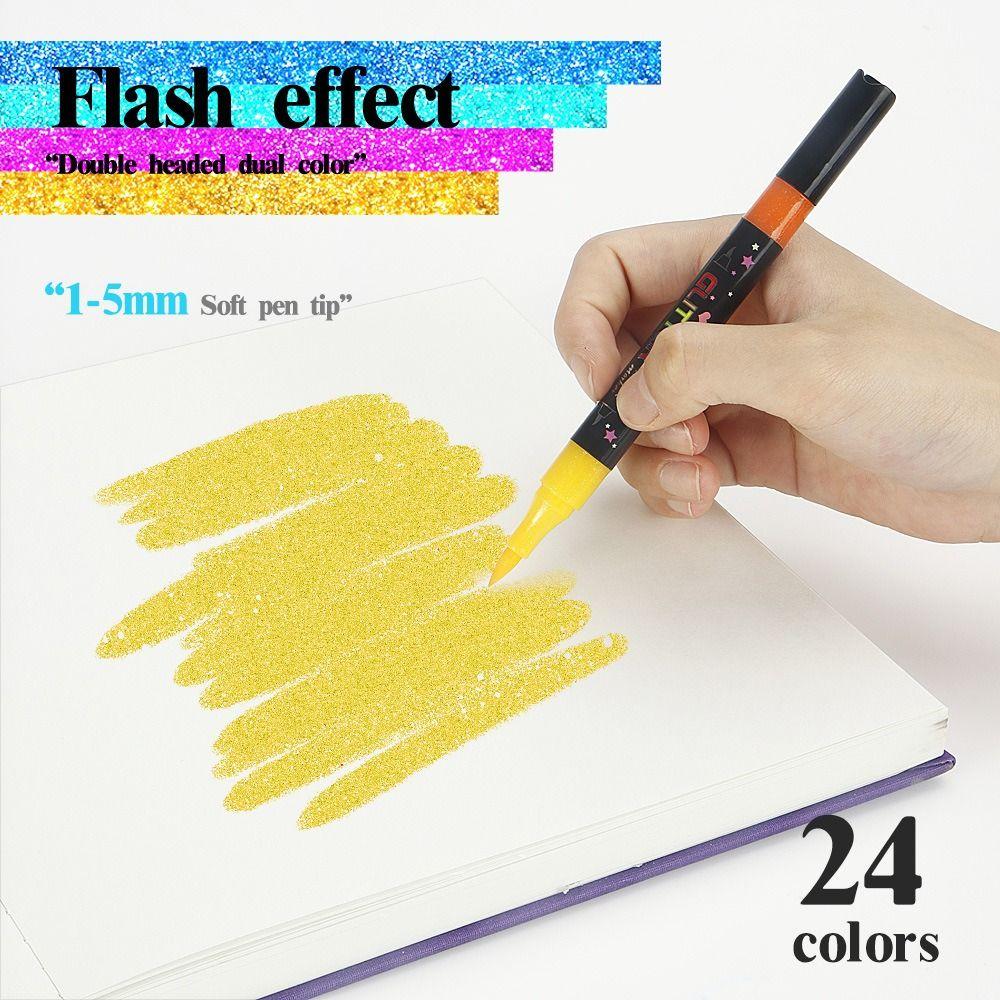 12/24 peças Marcadores Glitter Coloridos Ponta Macia Caneta de Pintura Graffiti Caneta Marcadora Flash Estudantes