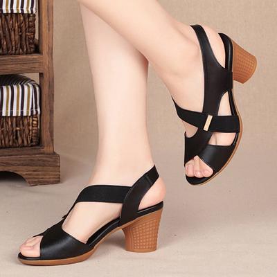 Women's Fish Mouth High Heel Sandals Summer Thick Heel Non-slip Lightweight Breathable Mom Sandals for Daily Wear