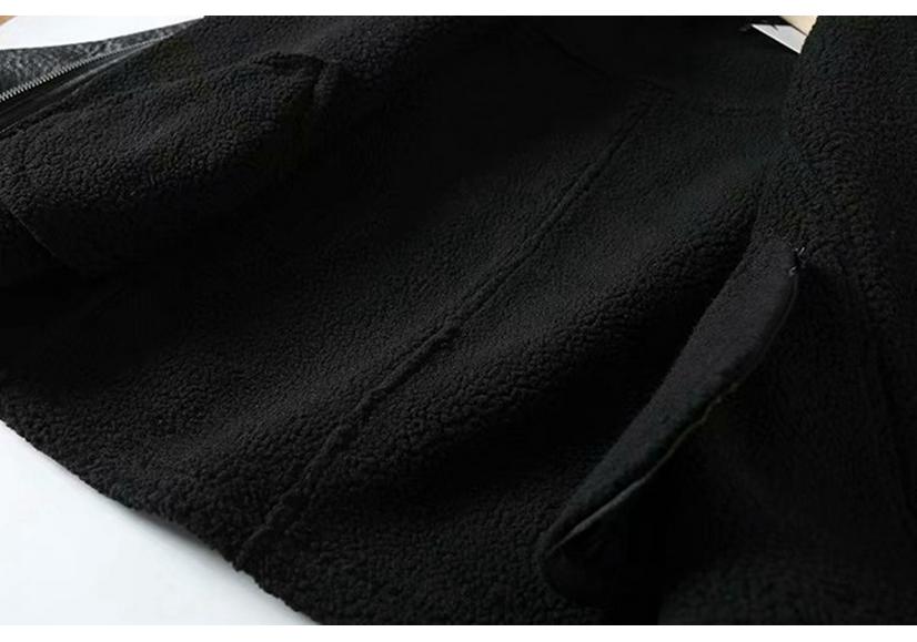 Women's Mid-length Lambswool Leather Motorcycle Jacket - European & American Winter Style
