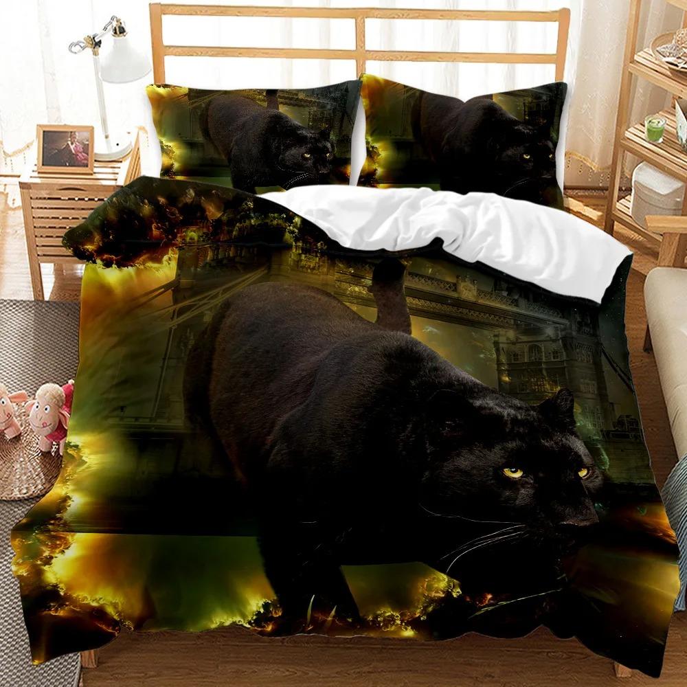 

Комплект постельного белья Black Panther для мальчиков и девочек, комплект постельного белья Safari Cheetah Blue Fire Wild Animal из полиэстера Queen EU Single 135x200cm