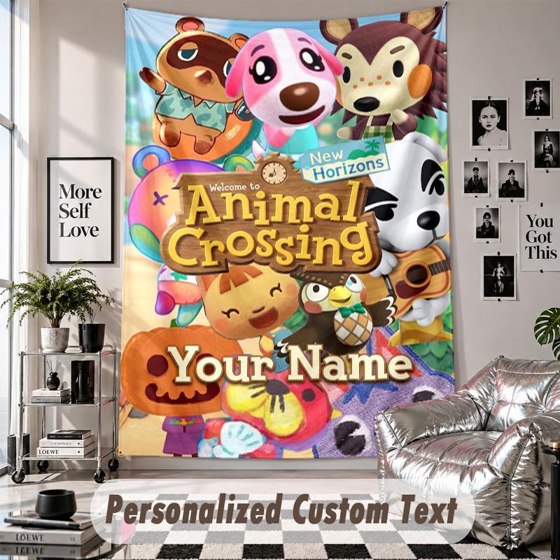Custom Tapestry Wall Hanging, Animal Crossing Personalized Name Text Home Wall Decor