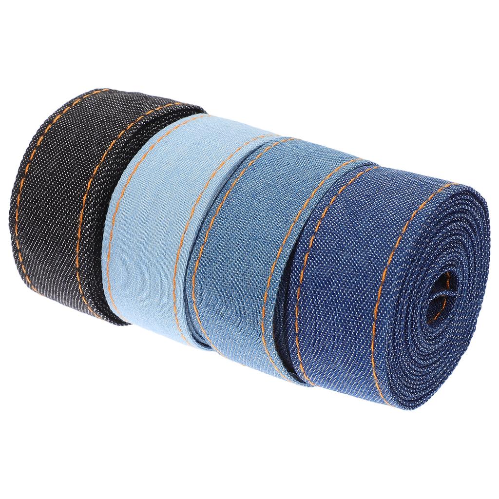 4 Rolls Denim Fabric Ribbon Cute Sophisticated Denim Ribbons for DIY Crafts Clothing Embellishment Wrapping Bow Making Sewing
