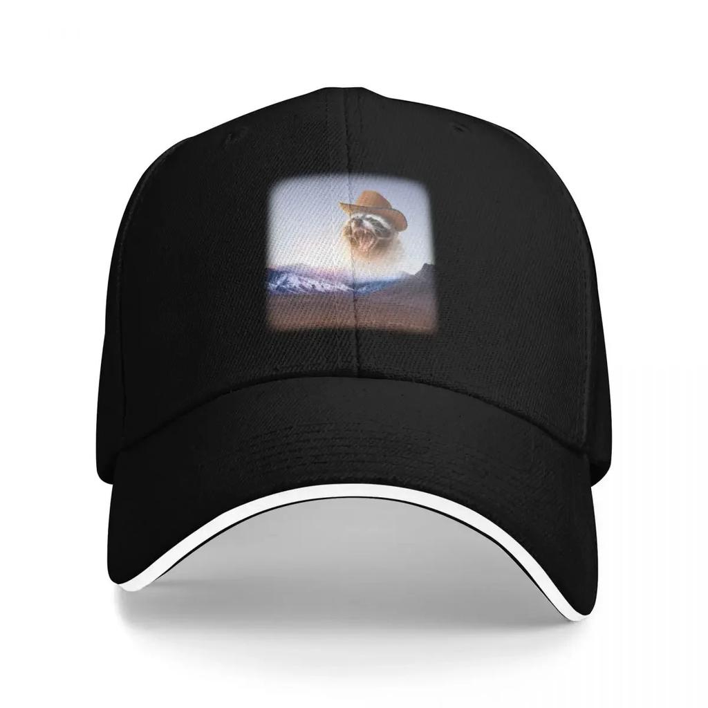 cowboy raccoon word art Baseball Cap Military Tactical Cap Anime Trucker Hats For Unisex Womens