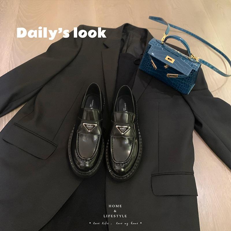 Cowhide Version~ Come On, Come On, P's Thick-soled Thick-heeled Leather Triangular Standard Women's Small Leather Shoes