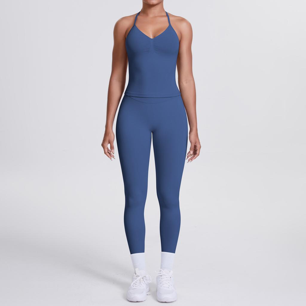 Seamless solid color beauty back vest, trousers, yoga suit set, tight running, fitness, yoga two-piece set