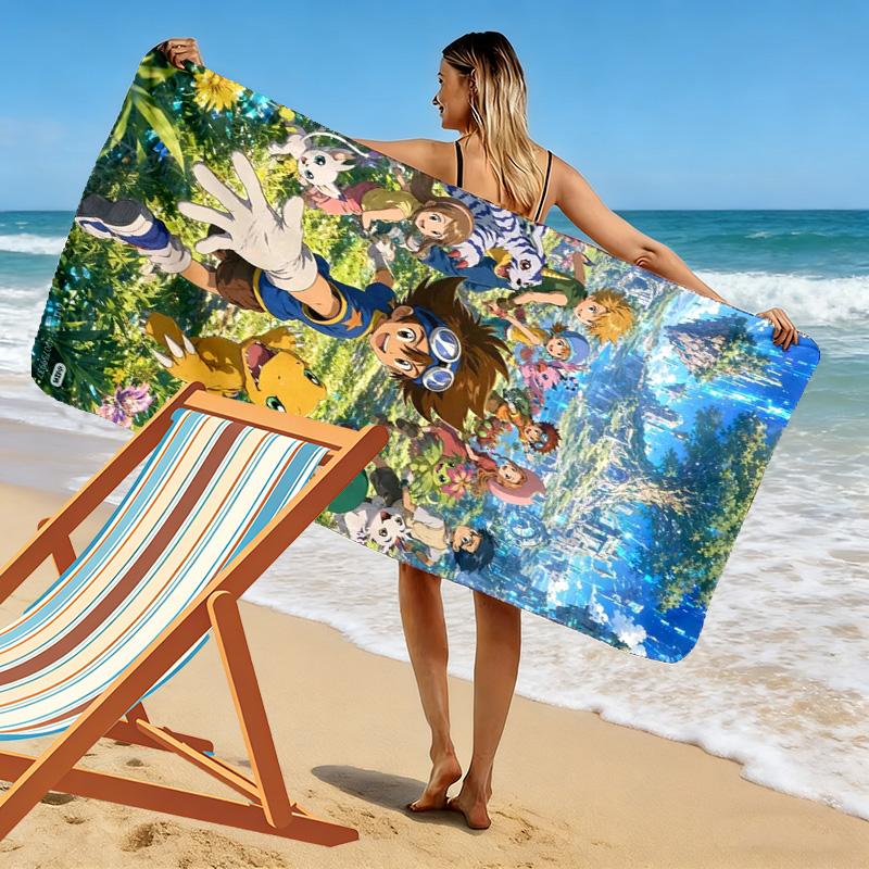 Digimon Print Beach Towel, Large Soft Quick Dry Towel for Beach Camping Swimming