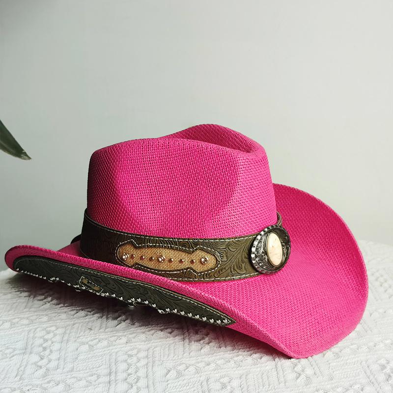 Summer Hard Embroidery Western Cowboy Straw Hat Women Fashion Large Brim Straw Hat Party Outdoor Sunshade Hat Sombrero Vaquero