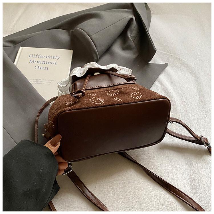 Korean Style Cartoon Backpack for Women - Cute Lace Design, Autumn & Winter 2025