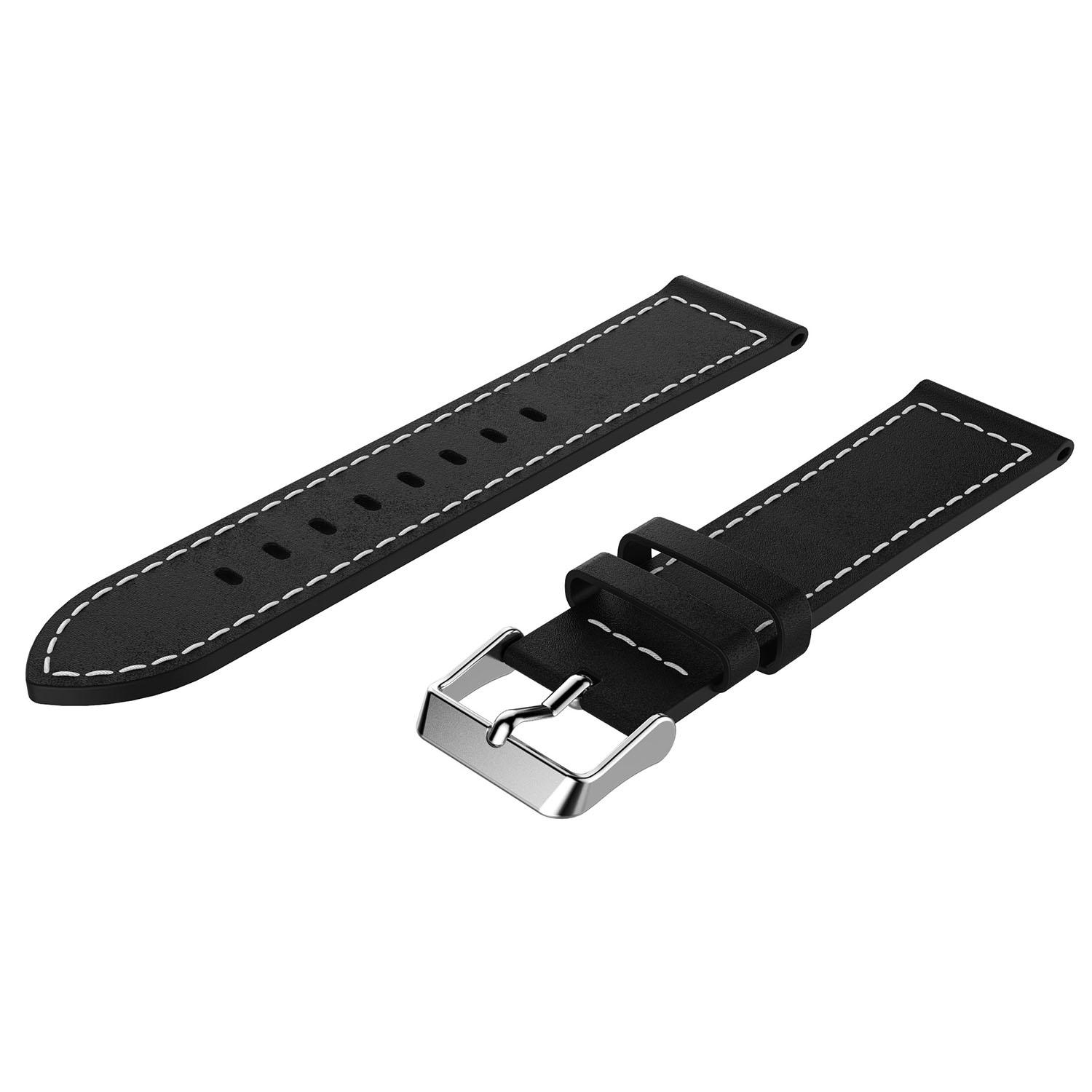 

22mm Genuine Leather Watch Strap Adjustable Watchband Replacement with White Stitching for Samsung Galaxy Watch 46mm Coffee