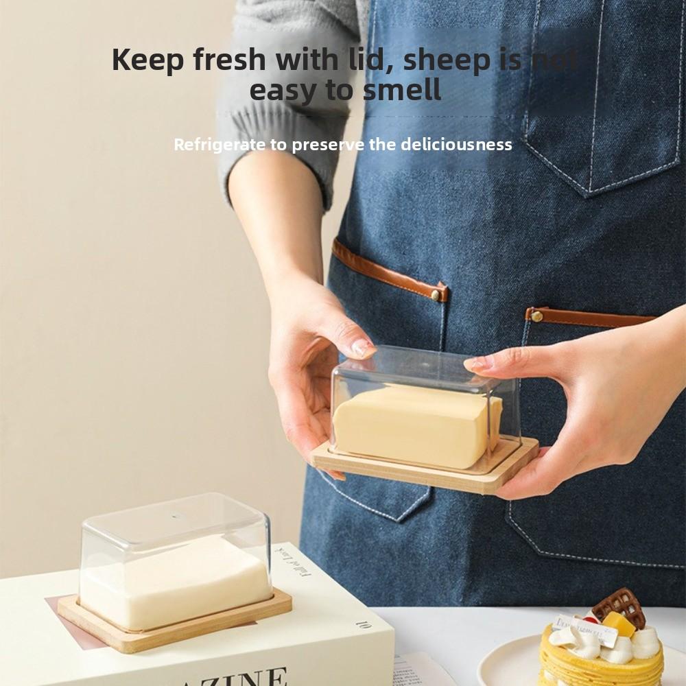 New Bamboo Butter Dish Nordic Design with Clear Lid Butter Storage Box Multi-size Air-Tight Butter Container Kitchen Use