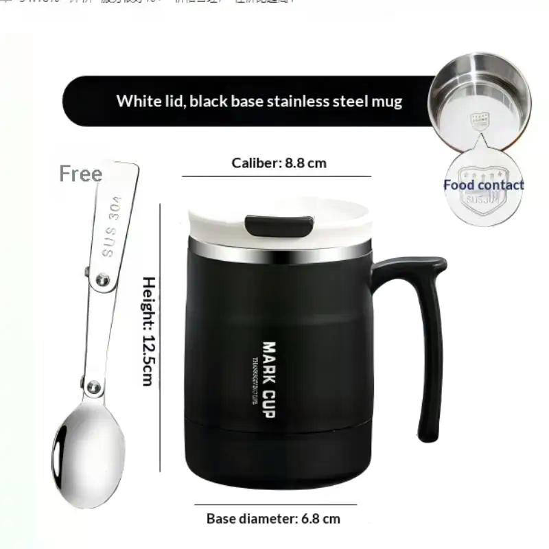 1Pcs Double Wall Thermal Coffee Mug Stainless Steel With Spoon Cold Water Drinks Metal Tumble 500ml