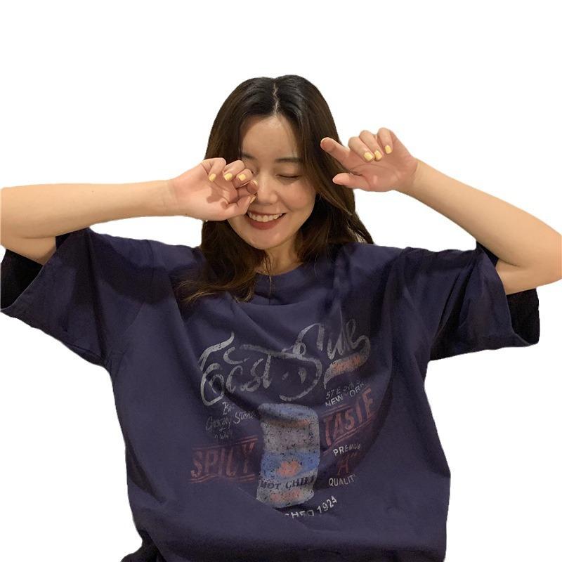 Summer Loose Short Sleeve T-Shirt Schoolgirl Crew Neck Casual Korean Couple Top Women's Top