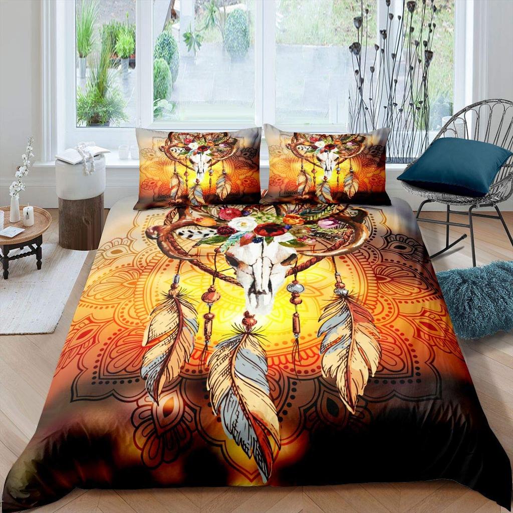 Zestaw poszwy na kołdrę Czaszka Owcy Rozmiar King Queen Zestaw pościeli Pióro Łapacz Snów Mikrofibra Fioletowy Fale Morskie Łódź Pokrowiec na kołdrę