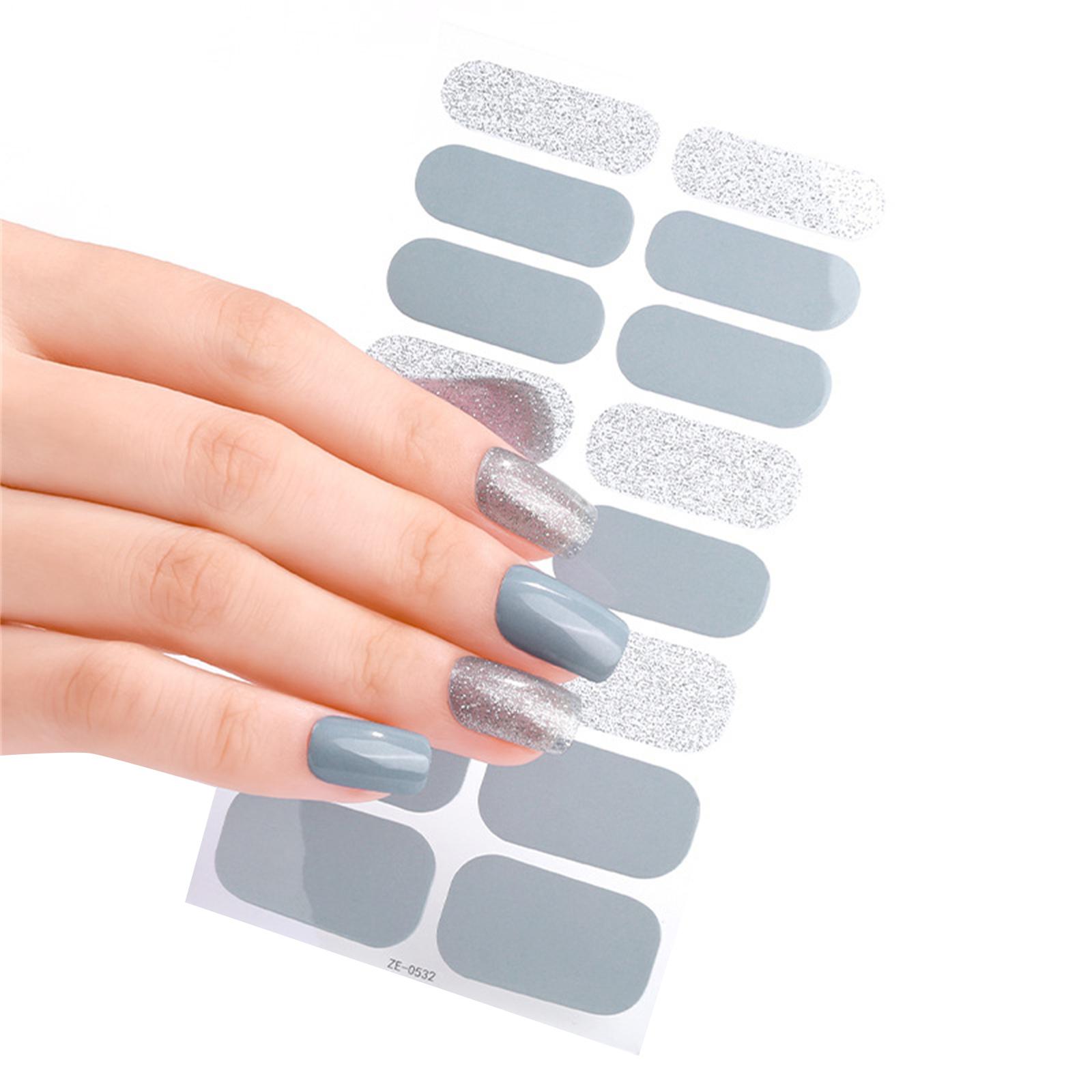 16Pcs Semi Cure Nail Stickers, French Style Semi Cure Nail Strips Long Nail Polish Strips for Women