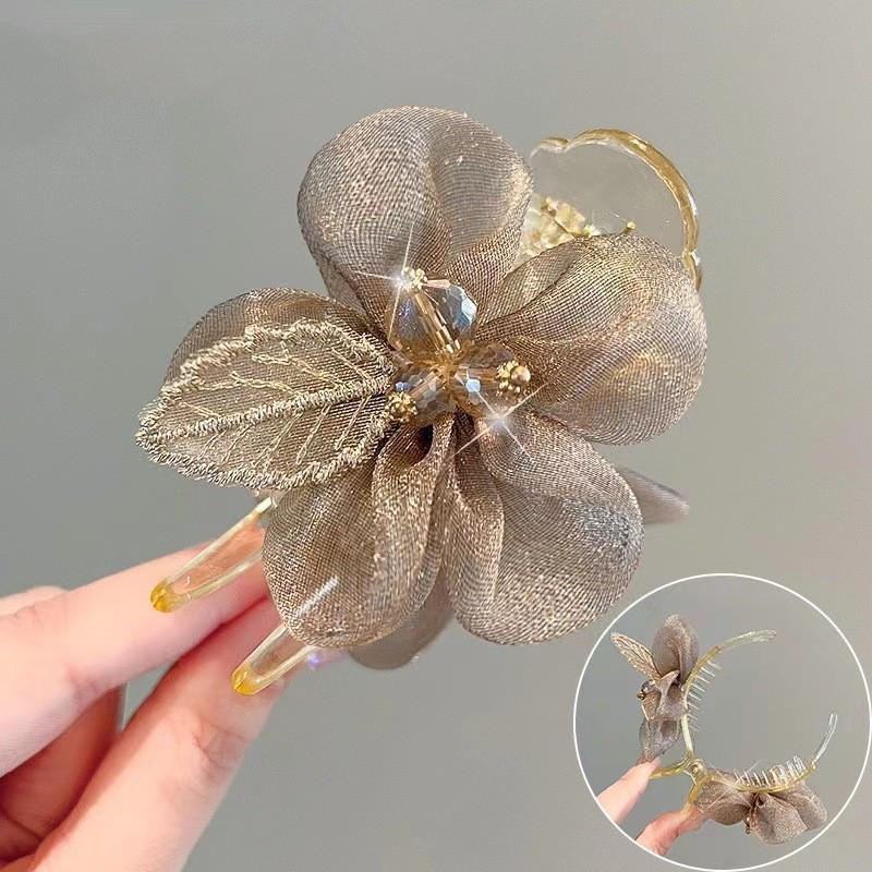 

Акриловая кристаллическая сетка с цветком, высокая заколка для волос «конский хвост», корейская милая элегантная заколка для волос «конский хвост», женские аксессуары для волос для девочек