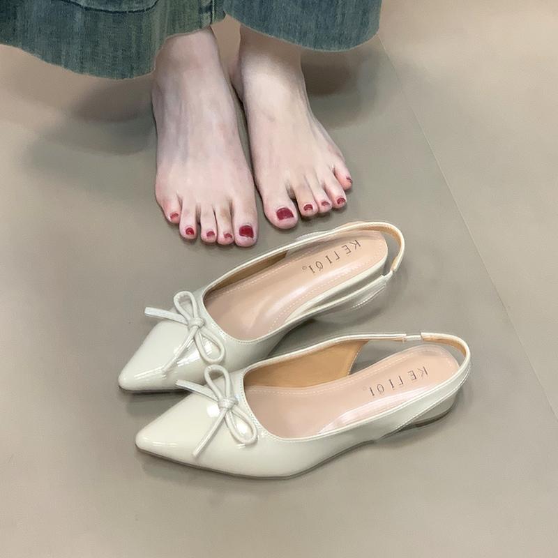 Fashion Versatile Womens Sandals with Anti Slip Slim Heel Close Toes Elastic Band Bow Summer Outdoor PU Fashion Sandals