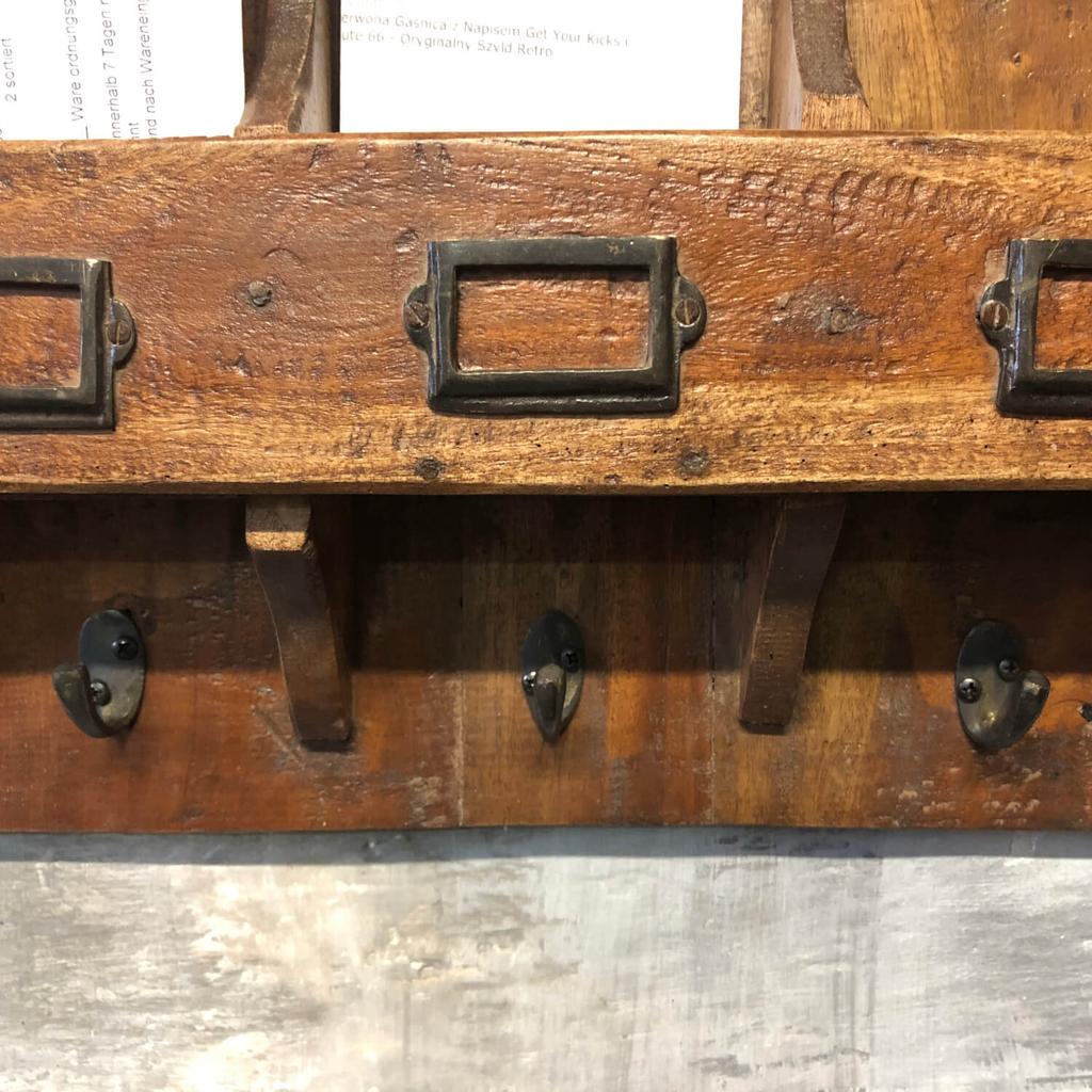 Wooden Wall Key Cabinet with Hooks
