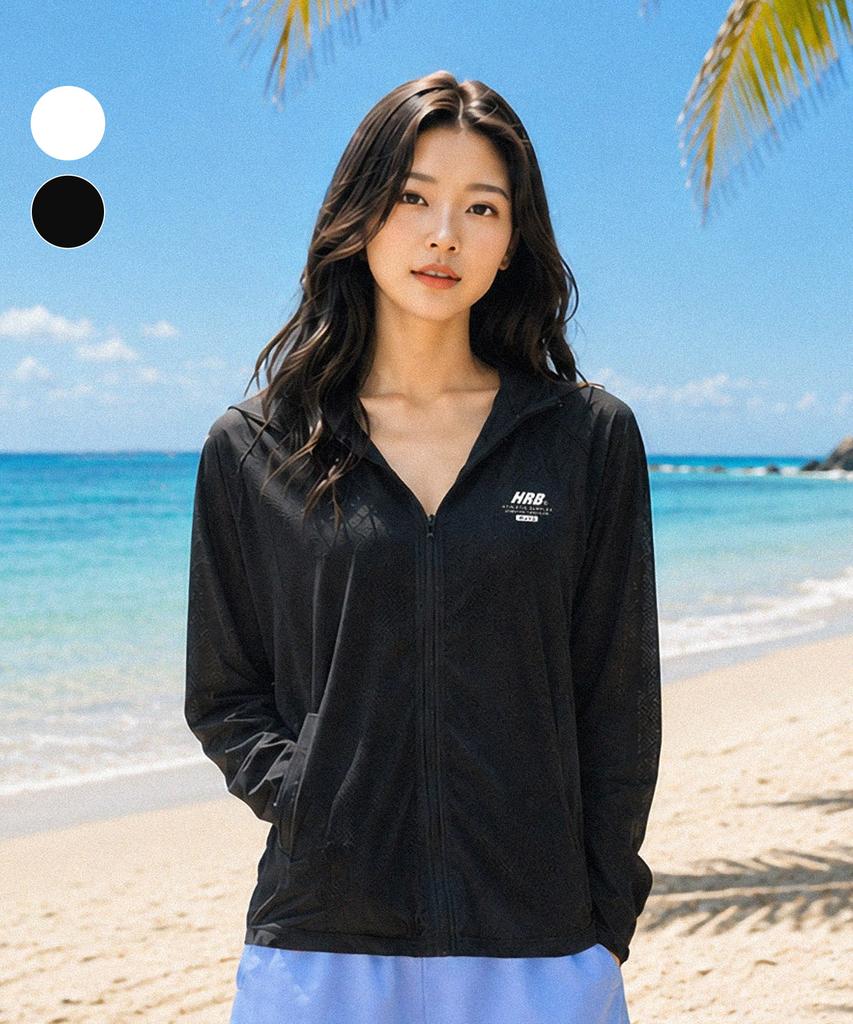 Helingbon Loose Fit Mesh Hooded Zip-Up Rash Guard Cover-Up (2 Colors) / Re332W