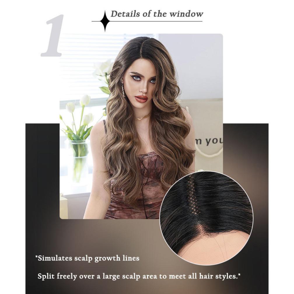 T-Part Lace Wigs Mocha Brown Highlighting Waves Side Points Lace Wigs Full Headgear