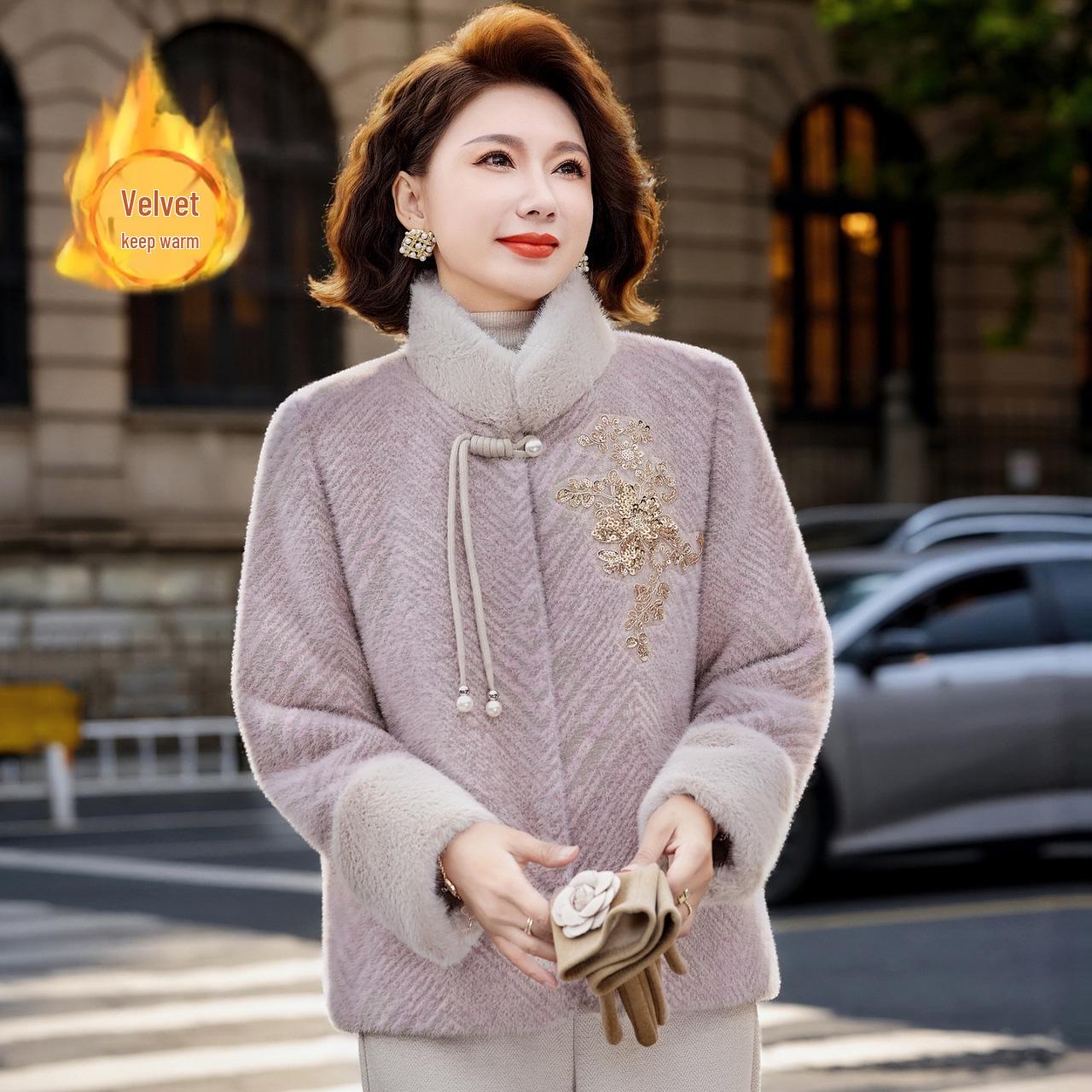 2025 Women s Fleece-Lined Winter Jacket for Middle-Aged & Elderly - Thickened Short Style 3XL (125-140 jin)