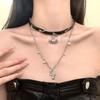 Trendy Punk Double Layered Dark Zircon Necklace: European & American Titanium Steel