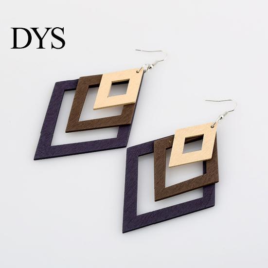 Creative Multilayer Irregular Dangle Hook Retro Wood Women Earrings Jewelry Gift