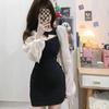 French Hepburn Spice Girl Black Dress Women's Autumn Design Chic Hollow Sexy Waist Buttocks Short Skirt