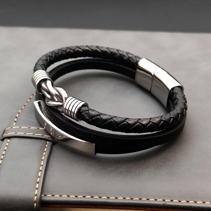 Luxury Classic Men's Multi-layer Leather Bracelet Winding Design Punk Stainless Steel Magnet Clasp Bangle Male Jewelry Gifts