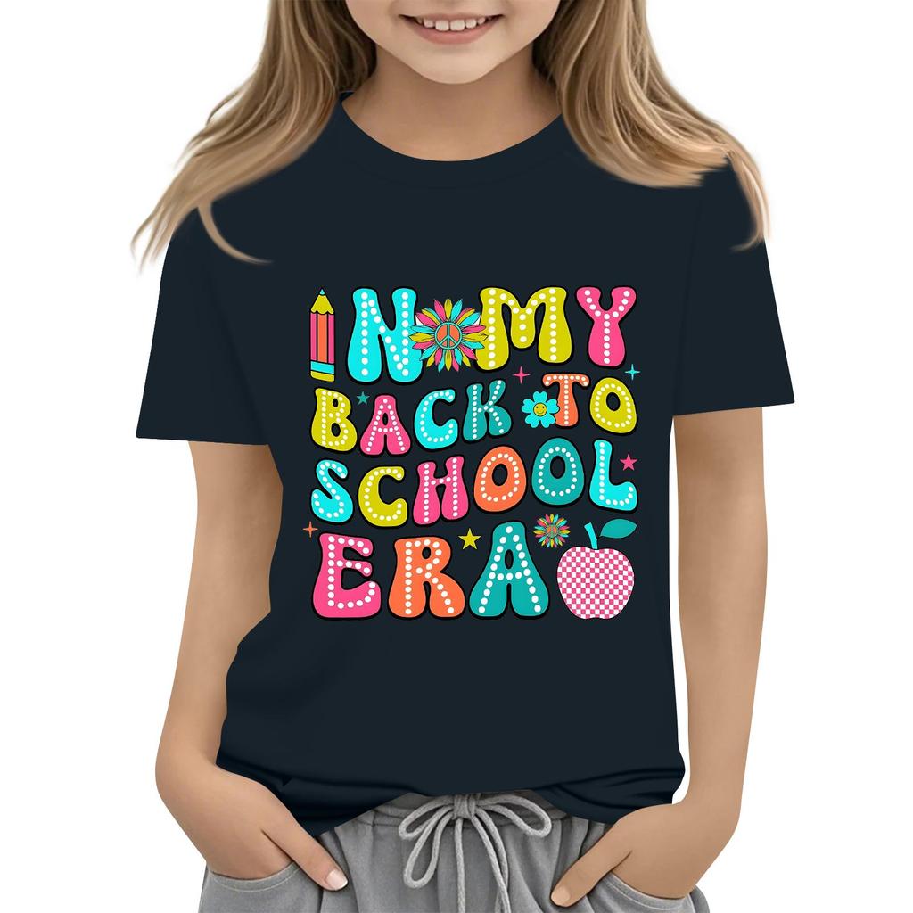 Children's Casual and Fashionable Round-Neck Printed Short-Sleeve Top for Back-to-School