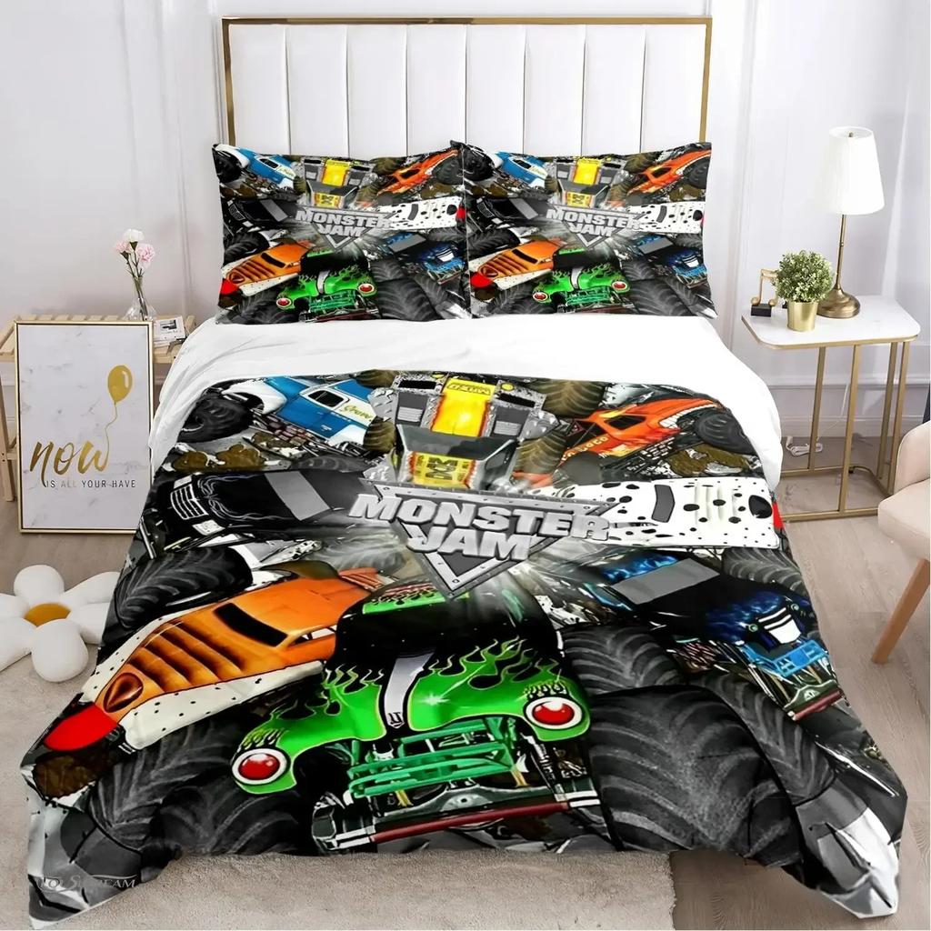Cartoon Monster Truck All Season Duvet Cover Comforter Bedding Sets Soft Quilt Cover And Pillowcases Singledoublequeenking