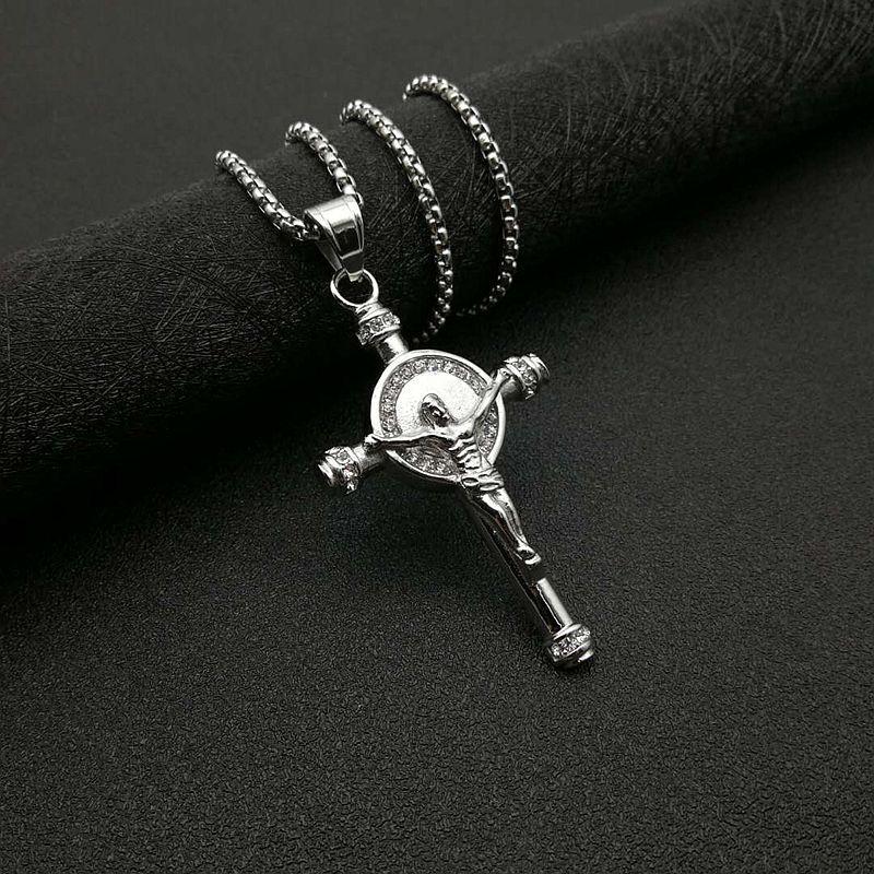 Hip Hop Iced Out Big Jesus Cross Pendant Male Gold Silver Color Stainless Steel Crucifix Necklace for Men Religious Jewelry Gift