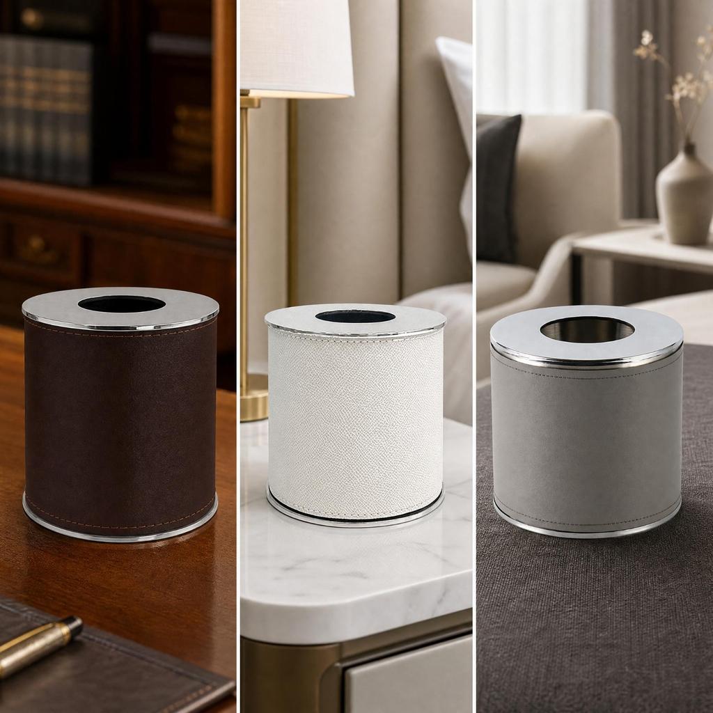 Compact Artificial Leather Tissue Box Elegant Cylindrical