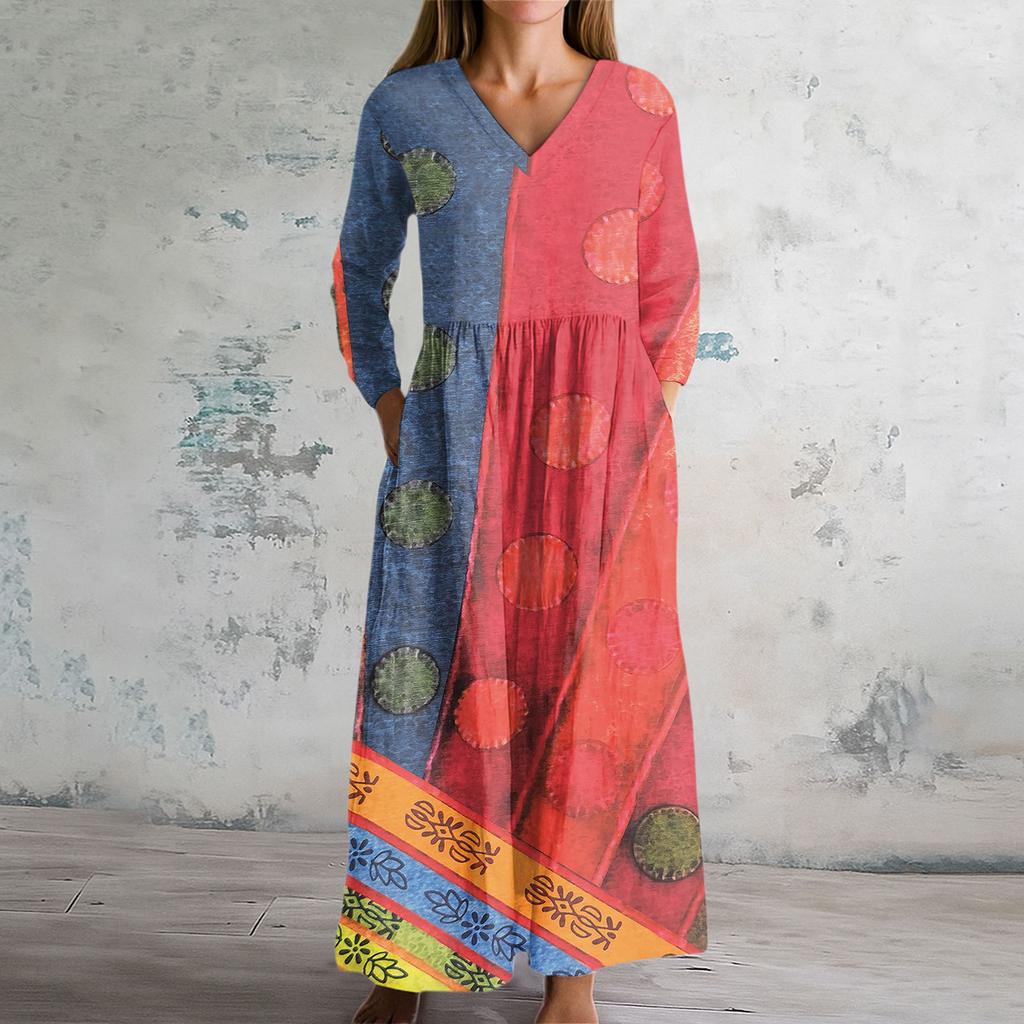 Women's Fashion Dress Spring V-neck Long Sleeve Dress