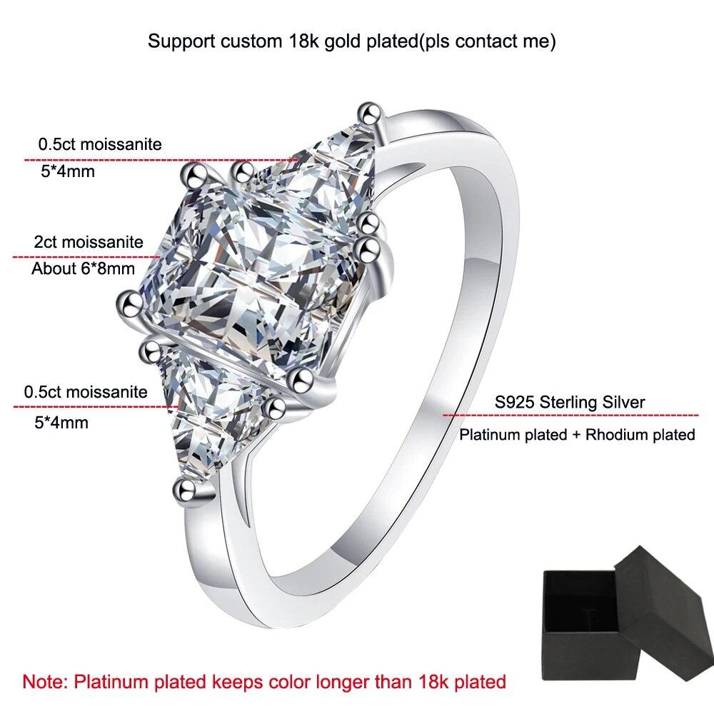 Radiant Cut 3 ct Full Moissante Eheringe für Frauen Labor gezüchtete Diamant Versprechen Band Plattierte Eheringe GRA