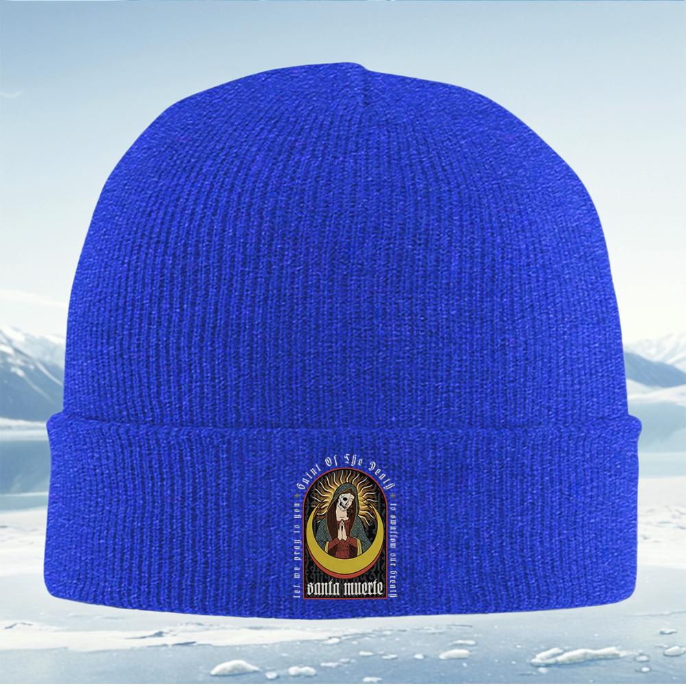 Santa Muerte with skull,praying hands Men Women Unisex Knitted Hat Beanie Pullover Cap Winter Thermal Warm Christmas Outdoor Cyc