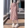 High-Waisted Wool Plaid Skirt for Curvy Girls - Autumn Slim Fit