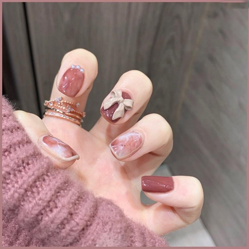 Cute Japanese Cat Eye Short Handmade False Nails Nail Art Stickers