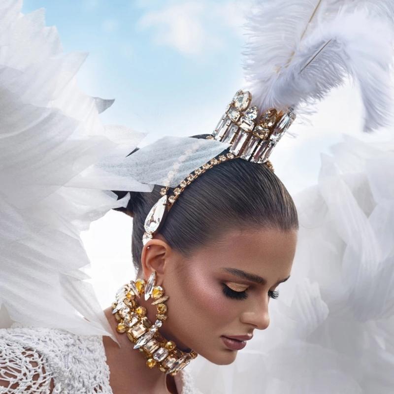 Luxurious Feathered Crown Headband With Rhinestones For Carnivals Parties And Special Occasion Women Costume Props