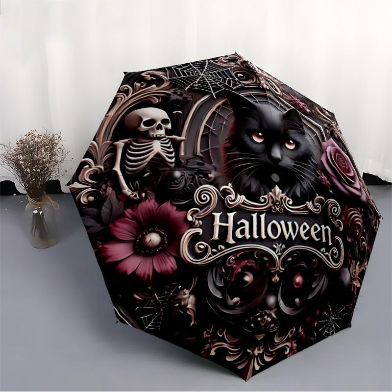 1pc Halloween Cat Automatic Folding Umbrella, Sturdy And Durable Automatic Folding Umbrella with 8 Ribs, Convenient for Outdoor Use141