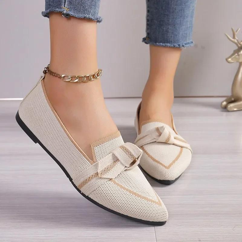 Women's Shoes Loafers Bowtie Ballet Flats Pointed Toe Barefoot Slip-on Sandals Casual Flat Heel Luxury Brand Woman Shoes