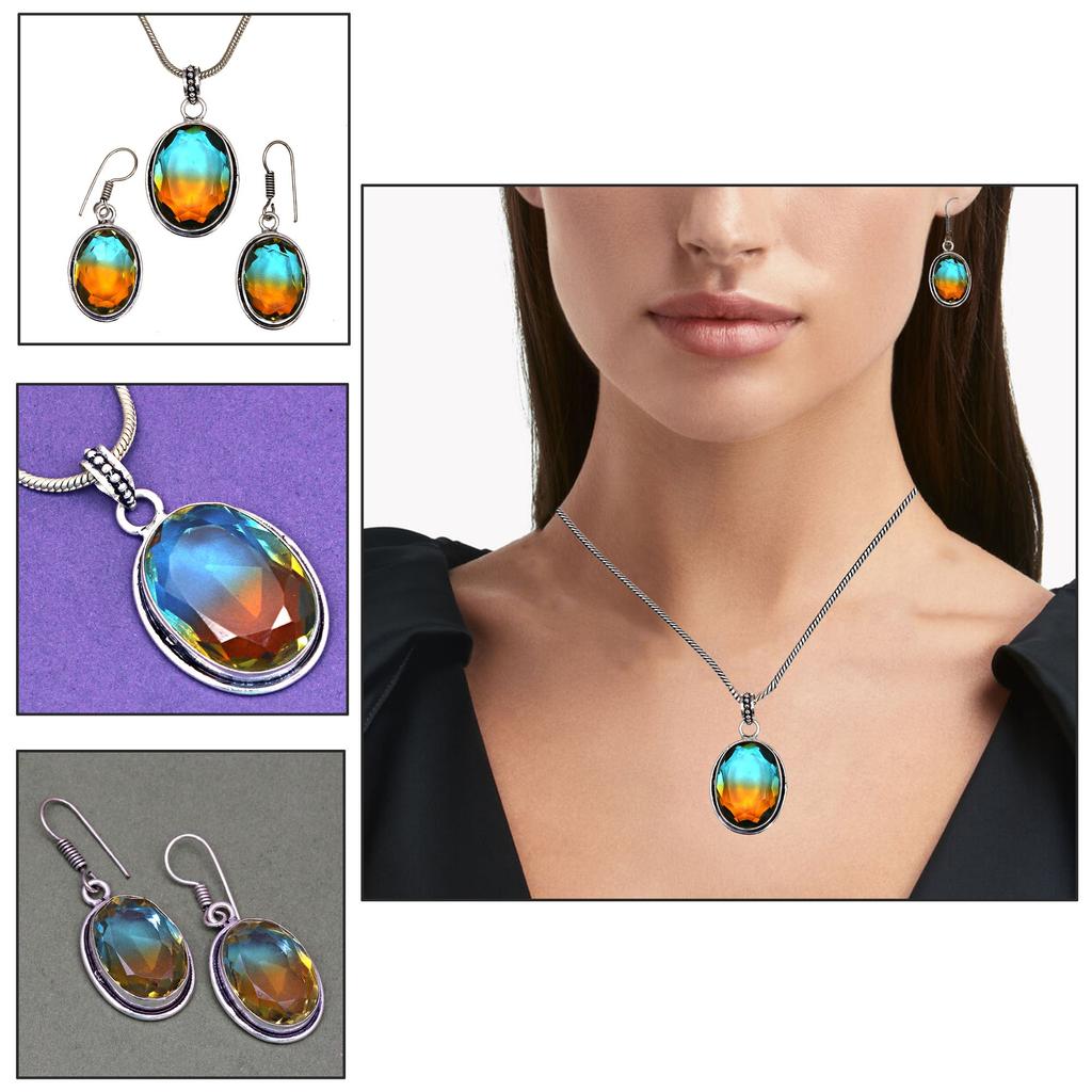 Tourmaline Set Gemstone Gift Wedding Party Bi-Color Pendant,Earring,Ring