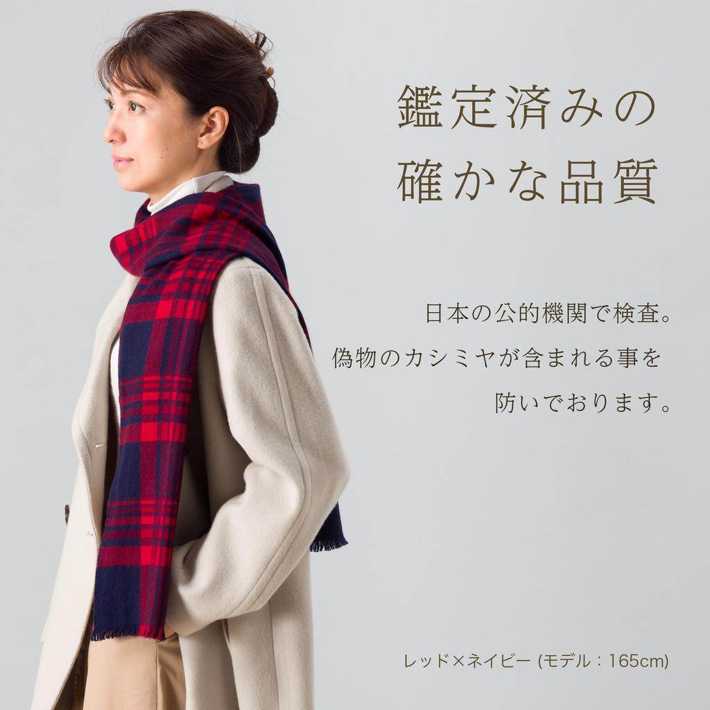 Cashmere Thick Check Red X Gift Boxed [Pashmina Collection] 100% Scarf, 33x170cm, Navy,