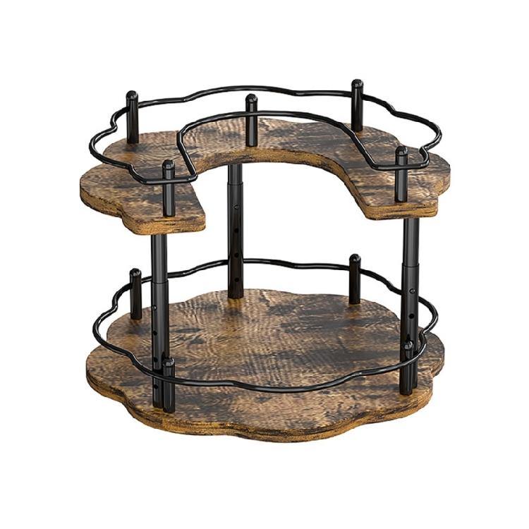 Portable Rotating Spice Holder With Sturdy Wood Construction And Adjustable Shelf Levels