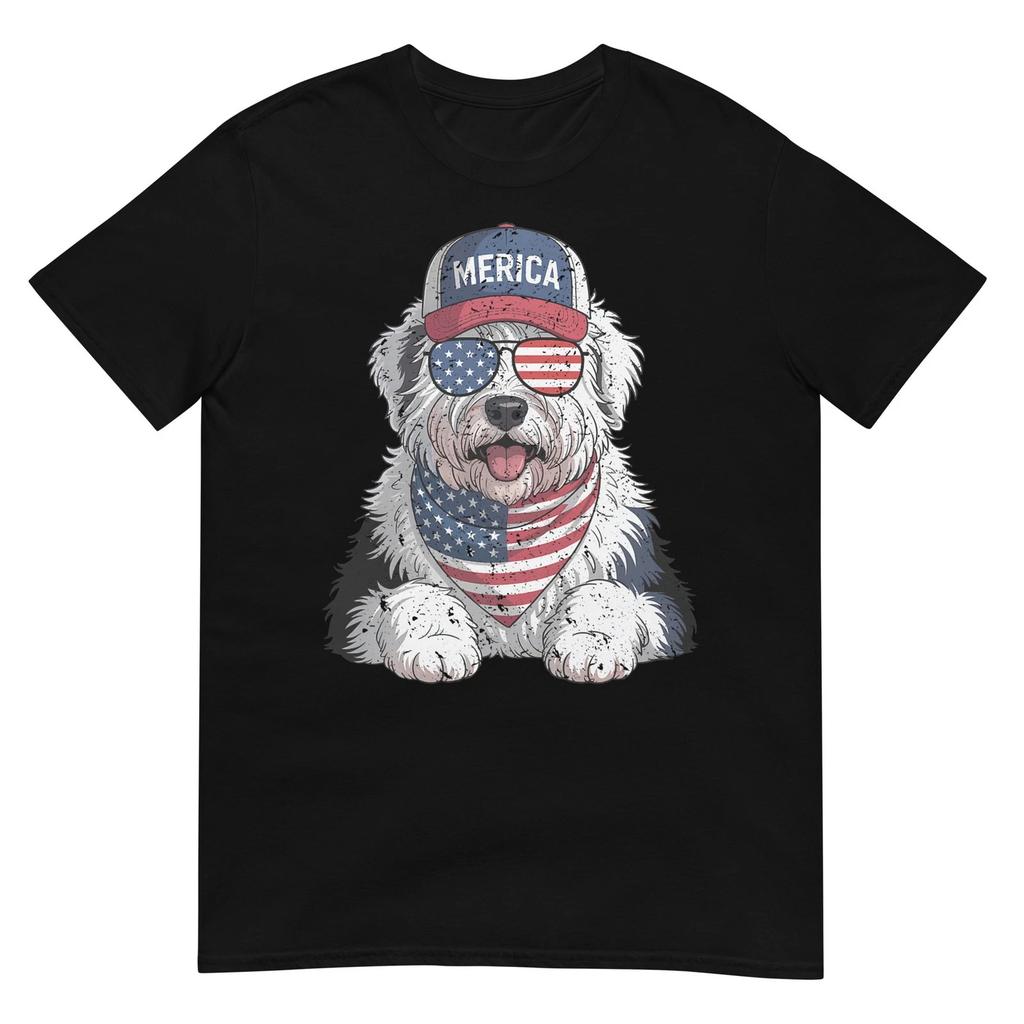 Old English Sheepdog 4th of July US American Flag Patriotic T-Shirt