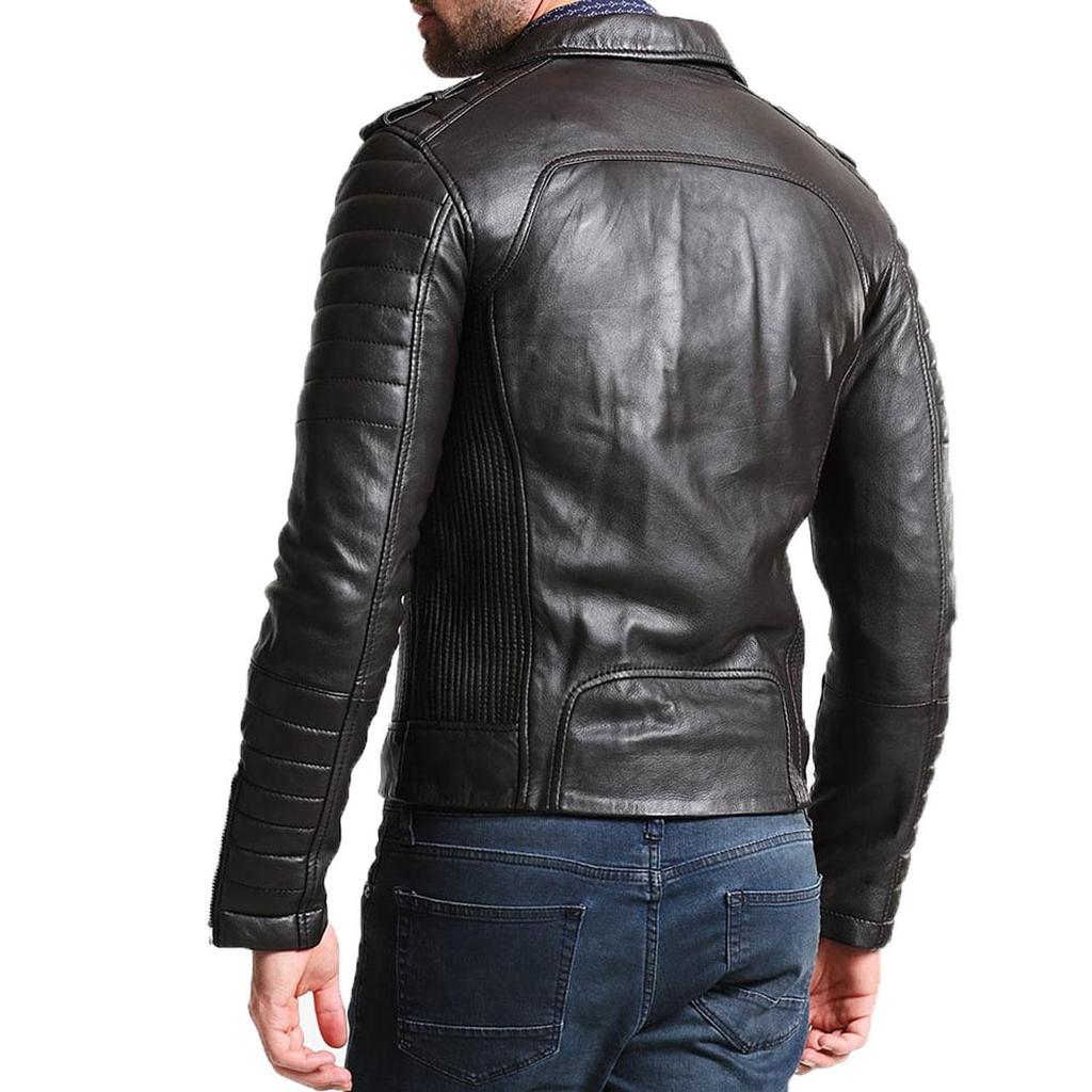 SkinOutfit Men's Genuine Lambskin Black Leather Jacket Stylish Motorcycle Bomber Biker Outerwear MJ 220