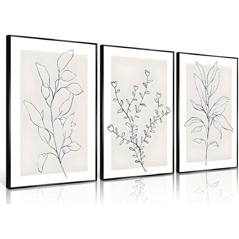 3Pcs Neutral Botanical Wall Art Minimalist Abstract Botanical Line Canvas Posters Prints Modern Beige Boho Plant Paintings Wall Decor Pictures for