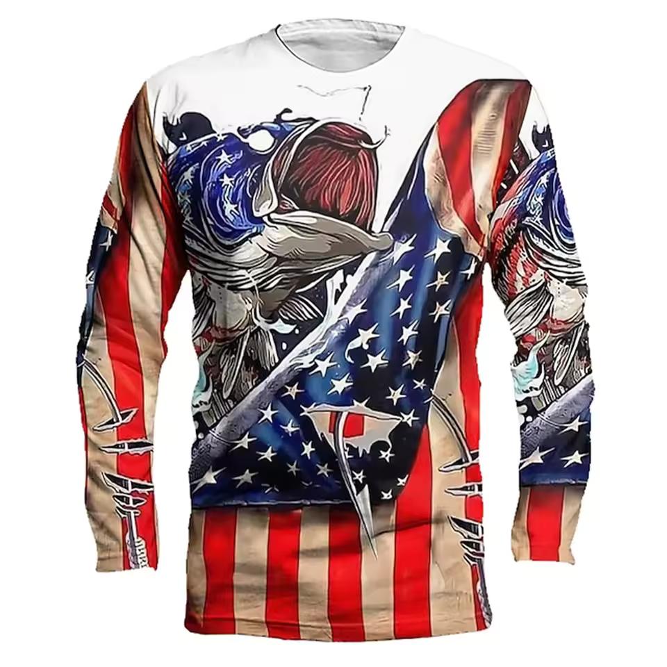 Outdoor Fishing Print Summer Men/Women O-Neck T-shirt Casual Long Sleeve Oversized Pullover Fashion Tops Trend Men Clothing