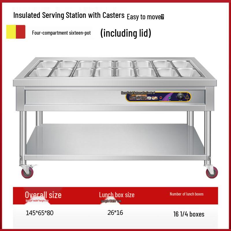 Stainless Steel Mobile Food Warming Table with Casters - Insulated Hot Dish Serving Cart
